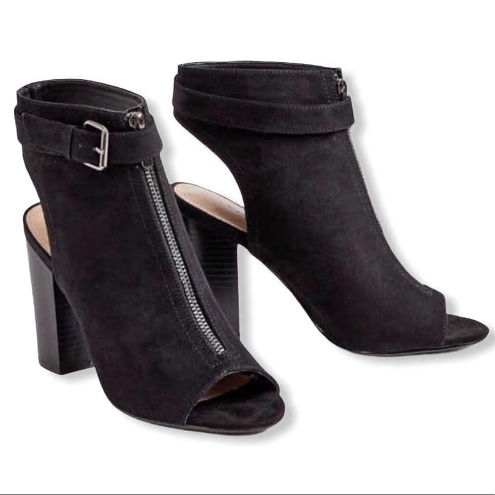 JUSTFAB Preslay Open Toe Front Zip Heeled Ankle Booties Black Size 7 - Picture 3 of 12